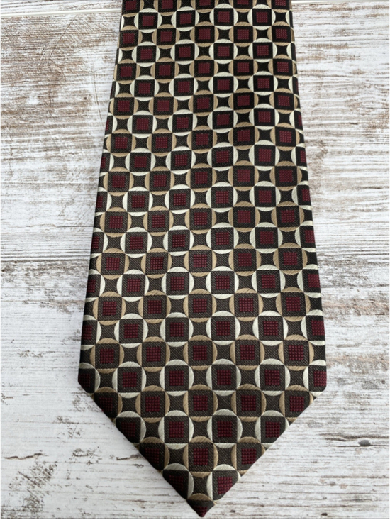 Stafford Other - Stafford Essentials Tie Geometric Red Gold Black Extra Long 63” Polyester